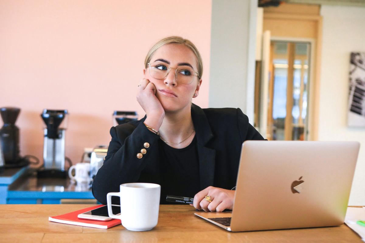 A woman bored at work